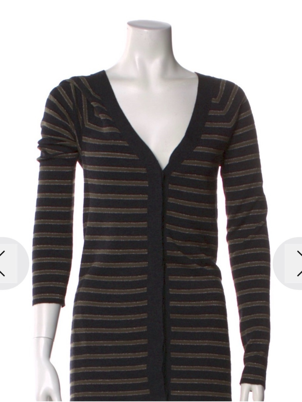 Brunello Cucinelli Black with Olive Stripe V-Neck Sweater Cardigan